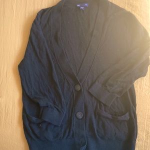Gap women’s cardigan sweater sz S 3 button v-neck 3-4 sleeve dark black pockets